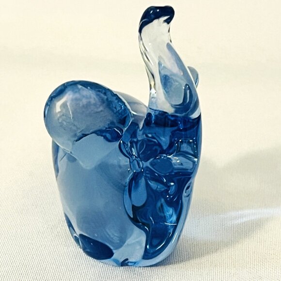 Blue Art Glass Elephant Vintage Hand Blown Raised Trunk Good Luck Figurine - Picture 7 of 8
